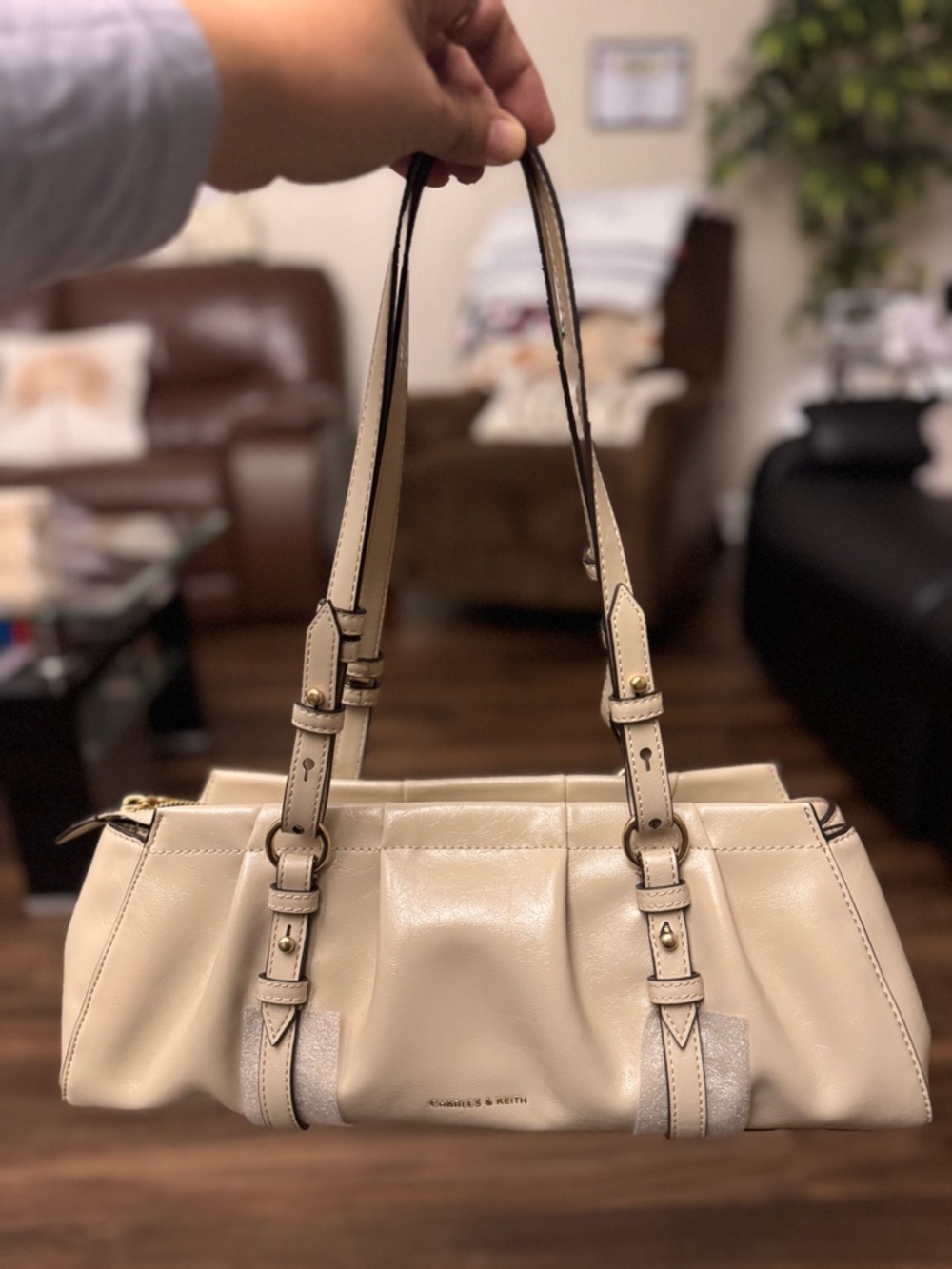 Charles & Keith - Britton Elongated Shoulder Bag - Dusted Oat